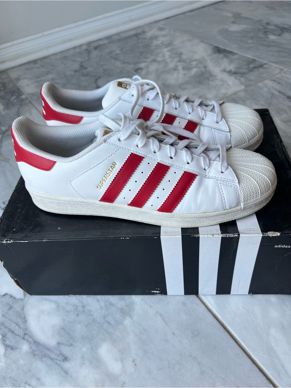 Adidas Originals Superstar in white and scarlet red